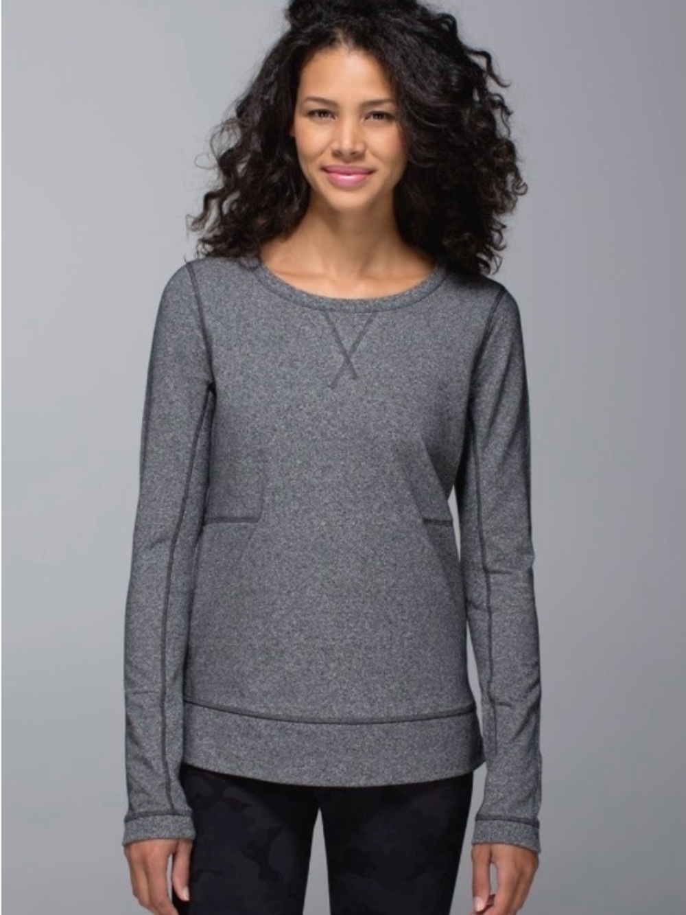 Lululemon Exhalation Pullover, Size 10  
Heathered Speckled Black